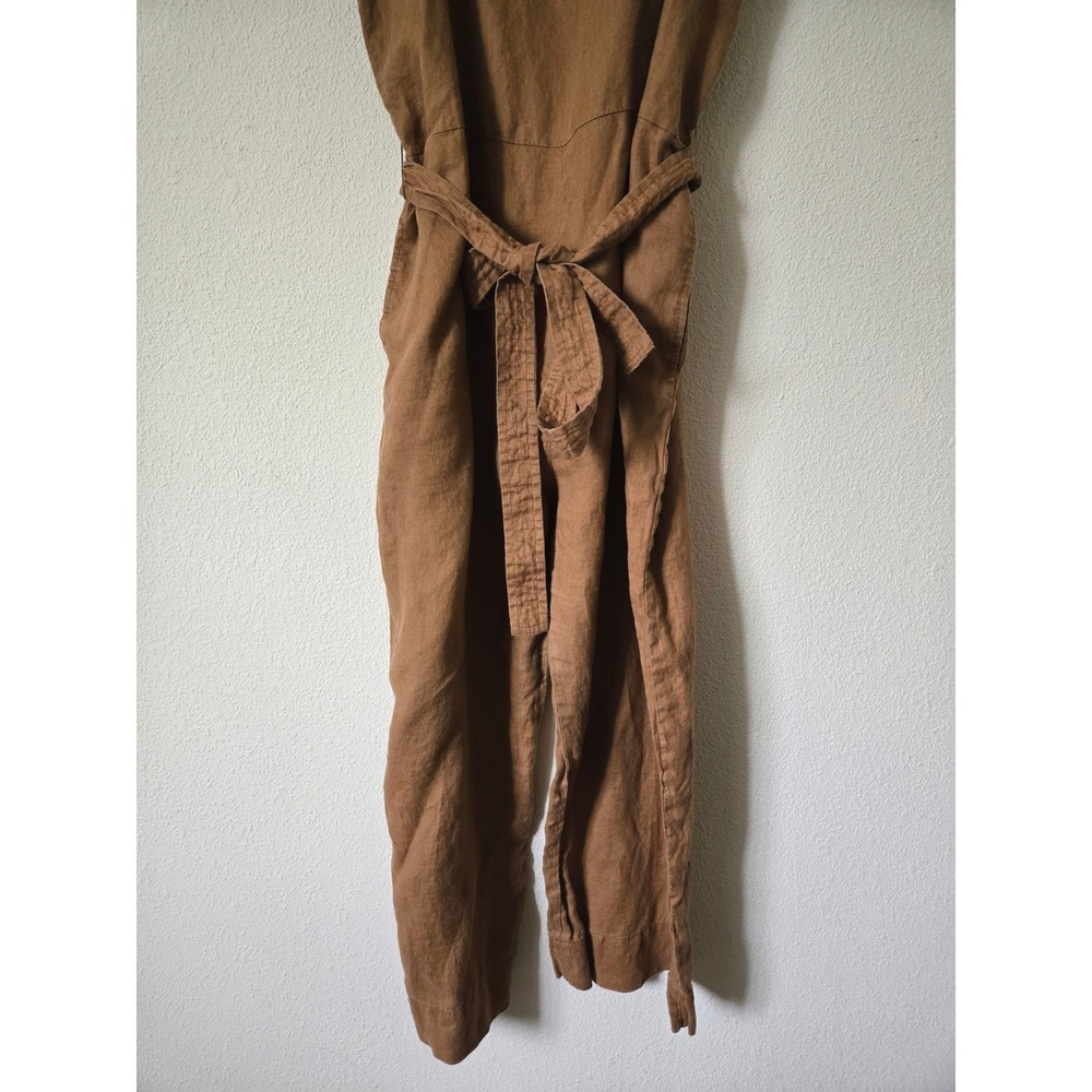 Quince 100% European Linen Square Neck Jumpsuit Brown XL Wide Leg Tie Waist - Picture 3 of 11